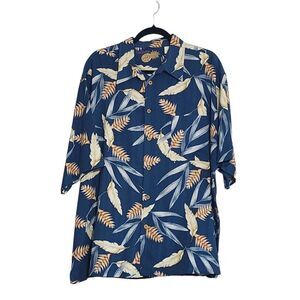 Caribbean blue silk palm print button up